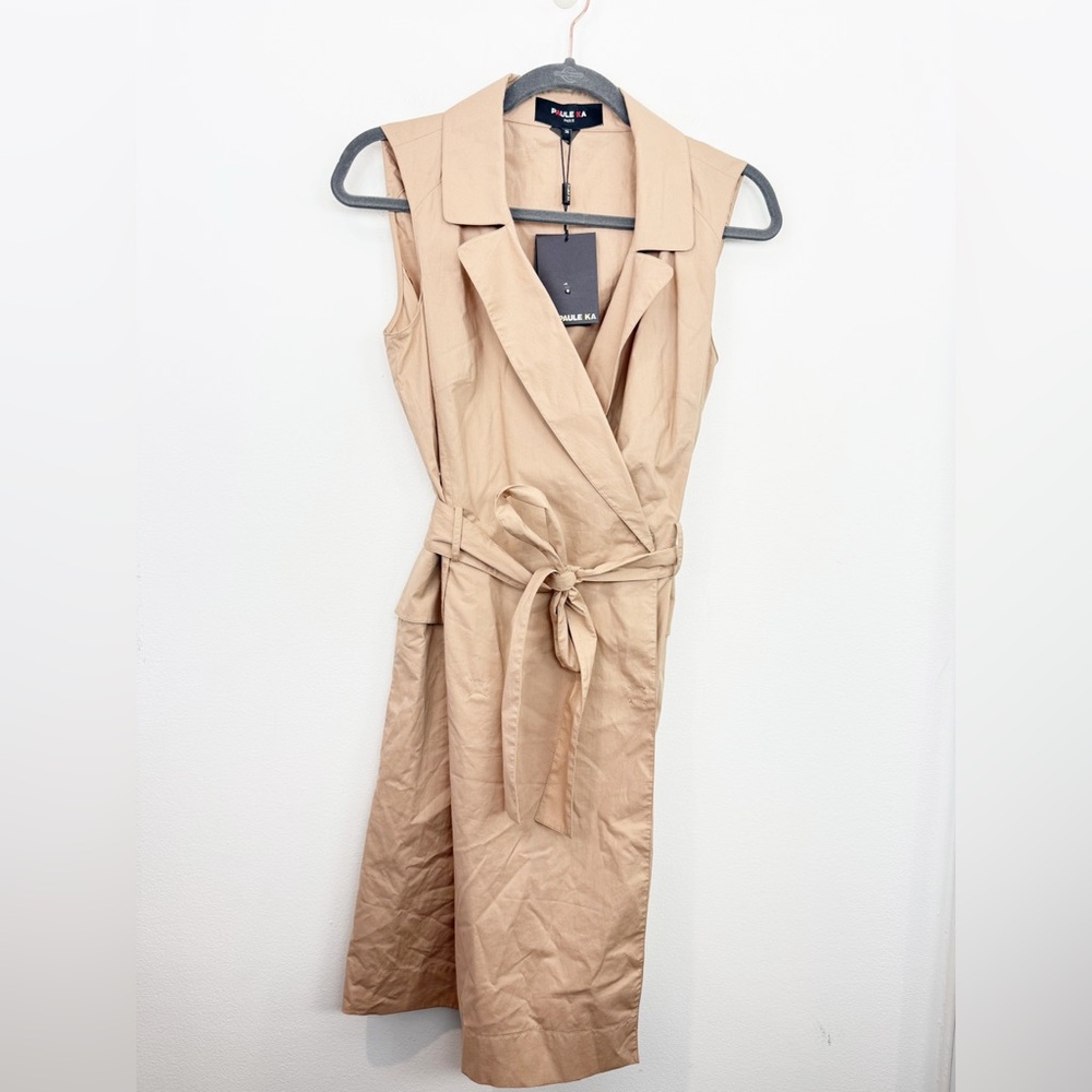 Paule Ka Beige Sleeveless Belted Trench Dress Size 38